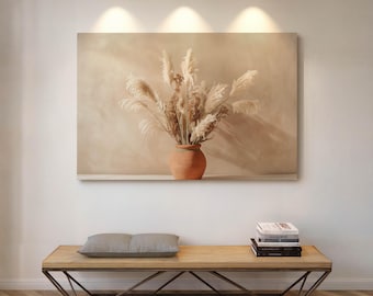 Cuadro de pared en lienzo con estampado neutro de las Pampas: lámina minimalista de estilo bohemio para una decoración natural de la sala de estar.
