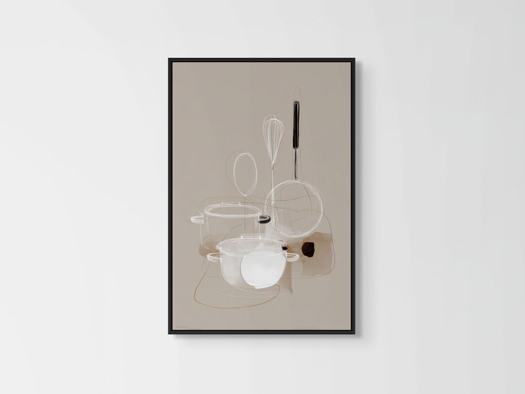 modern neutral kitchen art set of 5 prints -... Minimal Kitchen Canvas Wall Art – Neutral Line Art Print for Modern ...