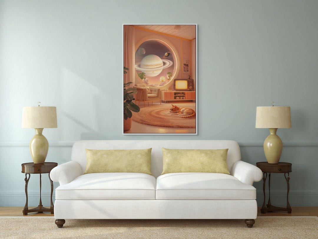 Retro Sci-fi Space Canvas – Warm Saturn View Wall Art for Living Room ...
