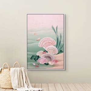 Pink Seashell Canvas Wall Art – Framed Print for Beach House Gift