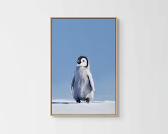 Baby Penguin Canvas Wall Art – Minimal Arctic Print for Nursery or Kids Room