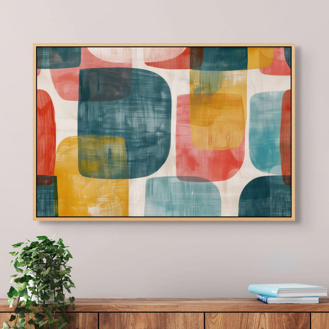 Retro Abstract Canvas Art – Color Block Mid-century Modern Wall Decor ...