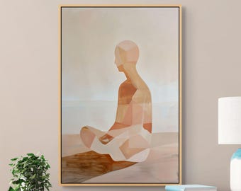Abstract Meditating Figure Wall Print – Minimal Zen Canvas Art for Calm Mindful Spaces