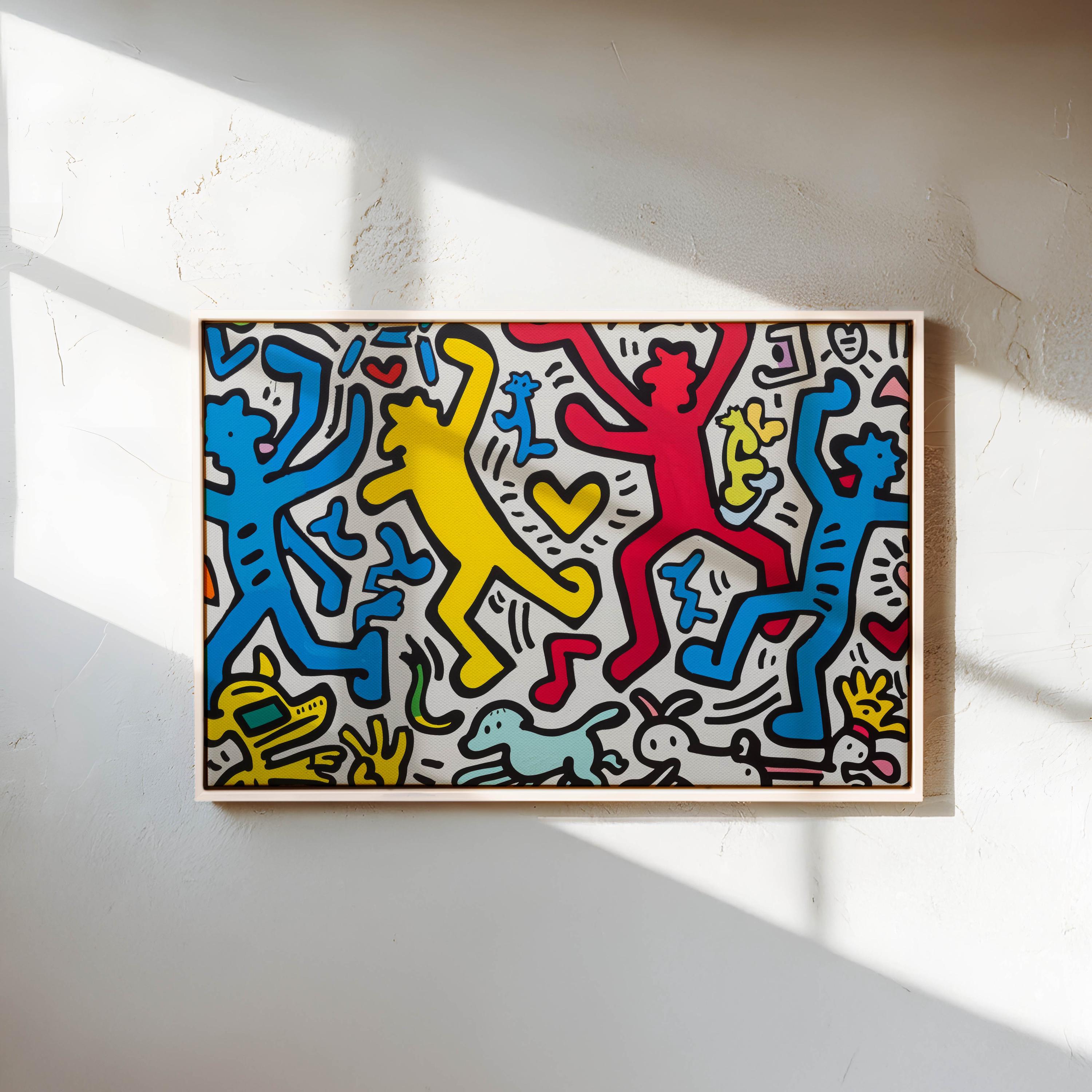 Keith Haring Inspired Dance Art, Colorful Kids Room Canvas Print