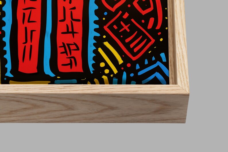 Lienzo rojo inspirado en Keith Haring, decoración de pared llamativa para oficina o estudio imagen 2