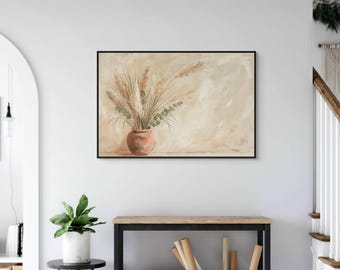 Neutral Pampas Canvas Wall Art – Boho Botanical Print for Minimal Living Room Decor