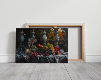 バロック様式の静物画 – 高級キッチン装飾のためのエレガントな果物と