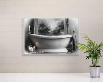 Wiktoriańska dekoracja ścienna na płótnie z wanną – nastrojowy nadruk spa do wystroju łazienki