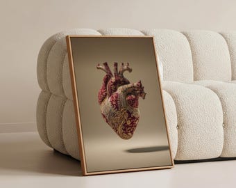 Anatomical Heart Canvas Wall Art – Red Patterned Print for Modern Gallery Room Decor