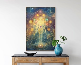 Sacred Geometry Wall Art – Cosmic Chakra Canvas Print for Meditation Room