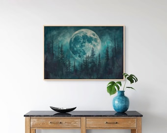 Mystic Full Moon Canvas Art – Dark Forest Night Sky Wall Decor