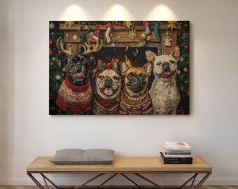 Christmas Dog Wall Art – Festive Pet Canvas for Cozy Holiday Living Room Decor