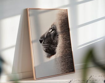 Minimalist Lion Canvas Wall Art – Modern Beige Print for Office or Bedroom