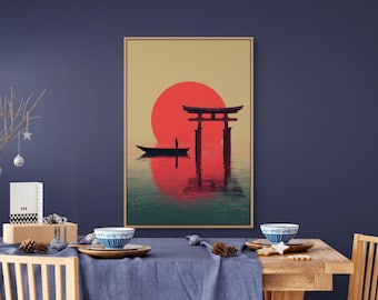 Torii Gate Canvas Wall Art – Minimal Japanese Print for Meditation Room Decor