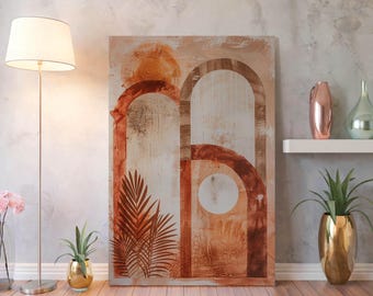 Terracotta Arch Canvas Wall Art – Modern Boho Print for Neutral Living Room Decor