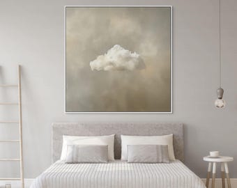 Tableau nuage beige – Toile carrée minimaliste pour une décoration de chambre aux tons neutres et doux