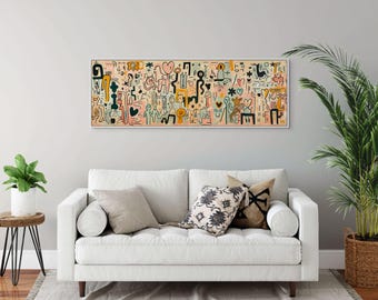 Arte abstracto inspirado en Keith Haring: lienzo moderno y divertido para la sala de estar