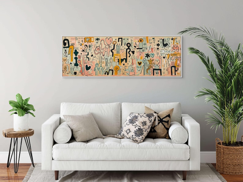 Keith Haring Inspired Abstract Wall Art – Playful Modern Canvas for Living Room image 1
