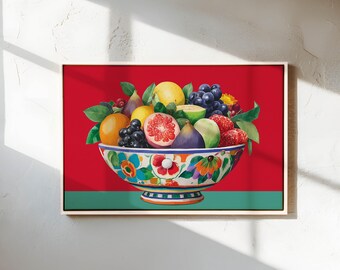 Mediterranean Fruit Canvas Wall Art – Colorful Kitchen Print for Dining Decor