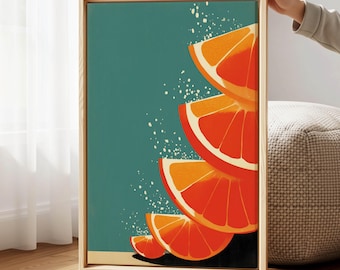 Retro Orange Canvas Wall Art – Mid-Century Print for Kitchen Decor