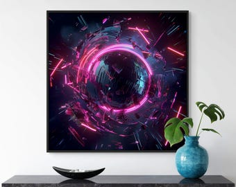 Arte mural abstracto cyberpunk: pintura digital de energía neón futurista.