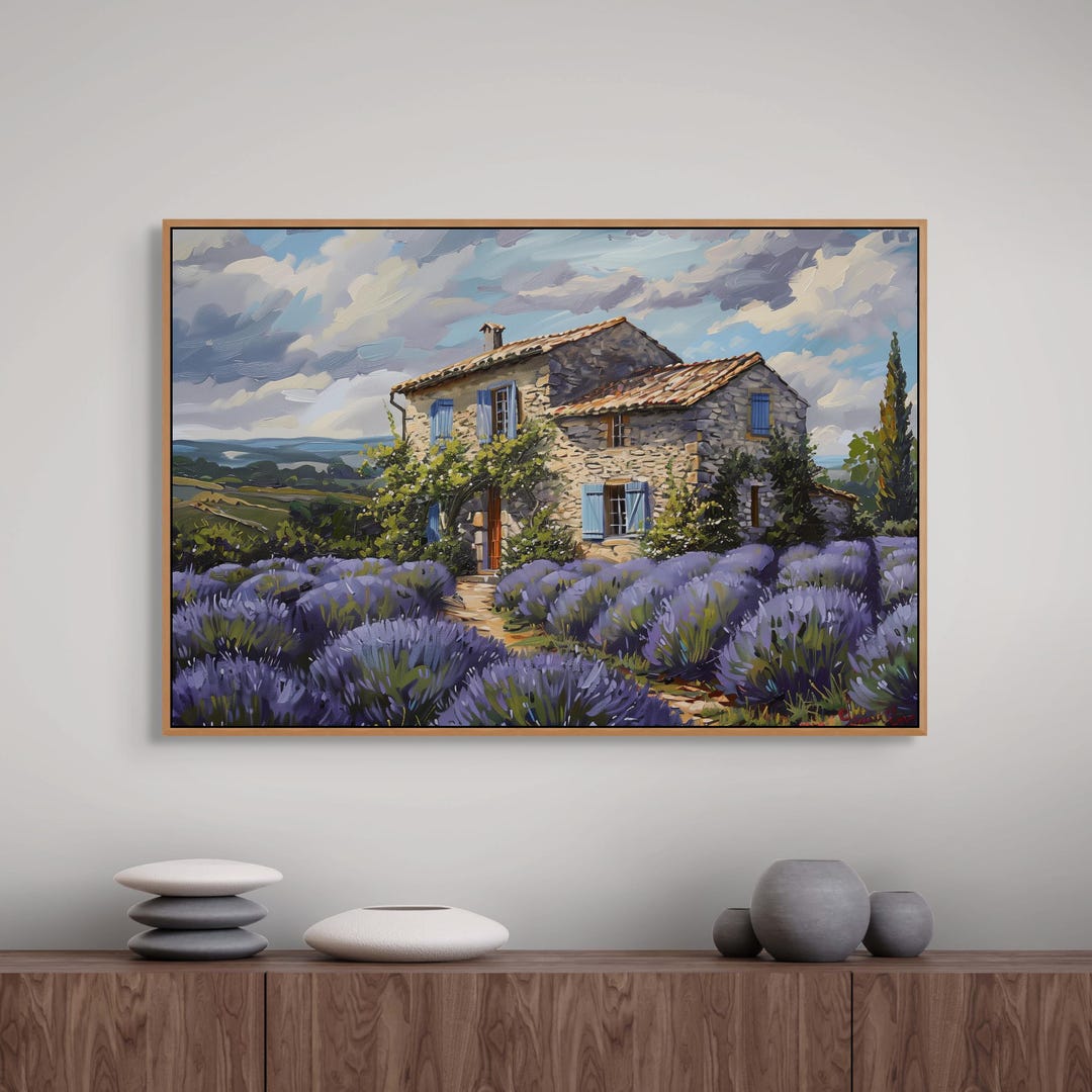 French Countryside Lavender Field Canvas Art: Provence Stone Cottage ...