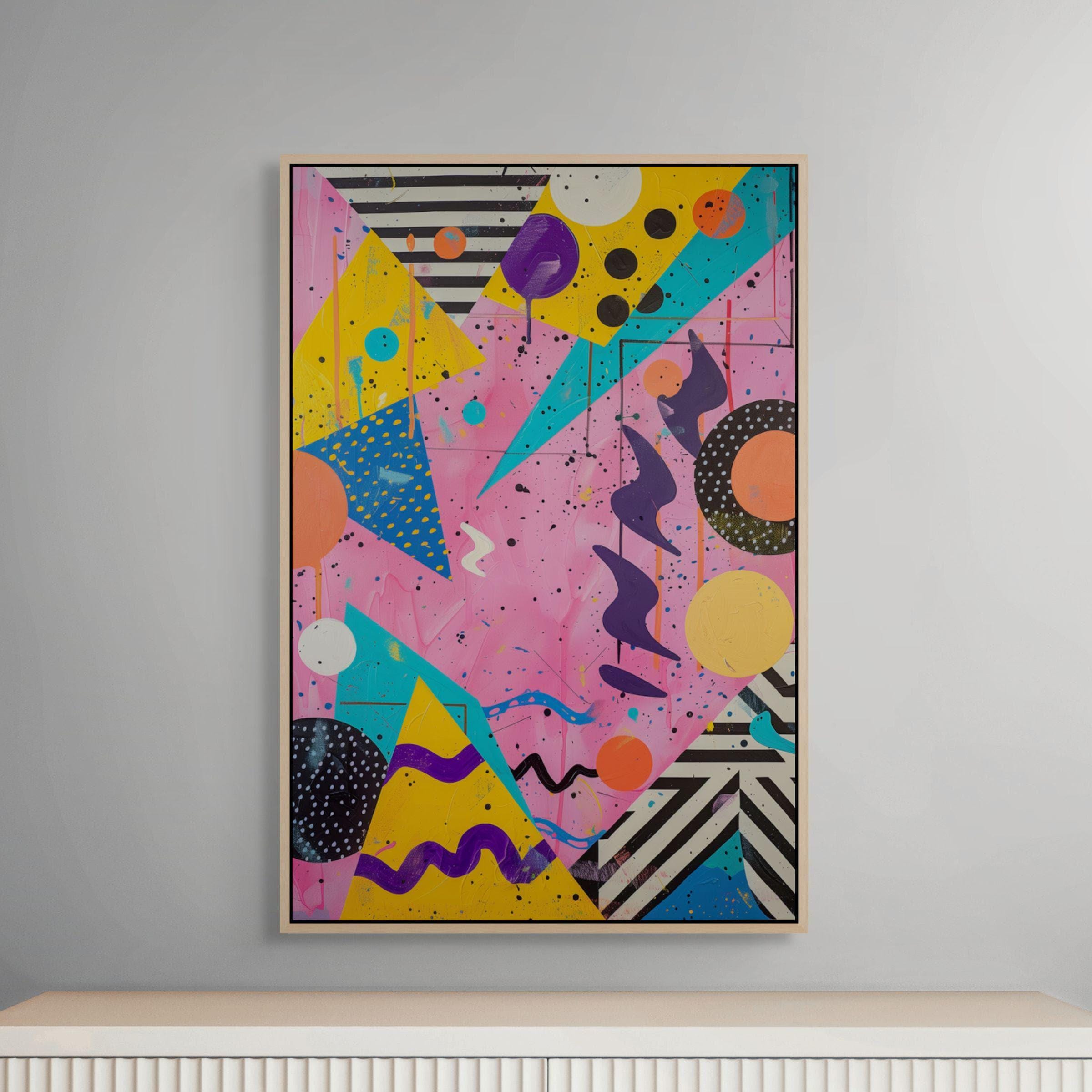 80s Retro Pop Art Canvas – Colorful Memphis Style Wall Art for