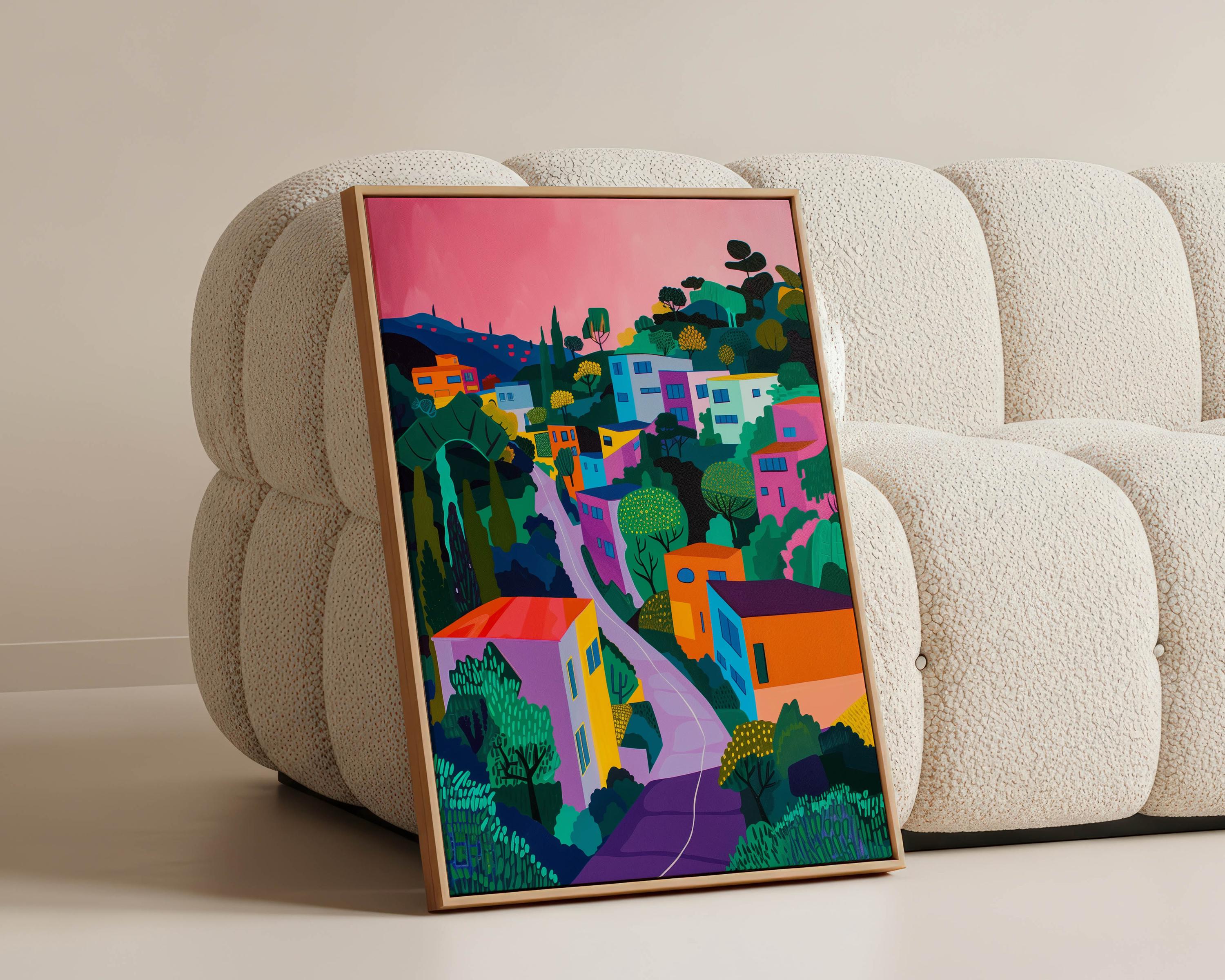 David Hockney Style Canvas Art – Colorful Hillside Wall Print for