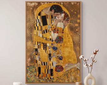 クリムト作「接吻」油絵、手描きの金色のアールヌーボーキャンバス