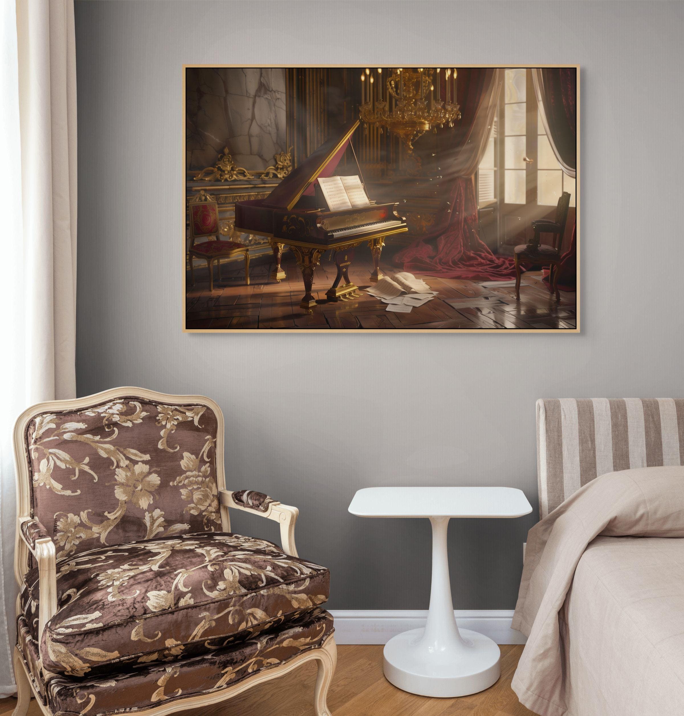 Victorian Piano Canvas Print – Elegant Baroque Music Room Wall Art