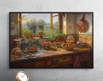 Tuscan Kitchen Wall Print – Rustic Mediterranean Canvas Art for Warm Home Decor
