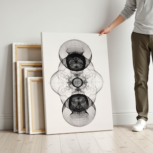 Geometric Line Art Canvas – Black and White Sacred Pattern for Modern Wall Decor