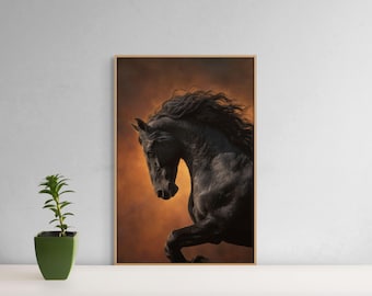 Black Horse Canvas Wall Art – Dramatic Animal Print for Living Room Decor