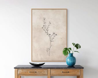 Minimale botanische Leinwand-Wandkunst - Linie Zeichnungs-Druck für neutrales Schlafzimmer-Dekor