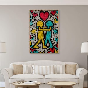 Toile d'art inspirée de Keith Haring Love, décoration murale romantique colorée pour chambre à coucher