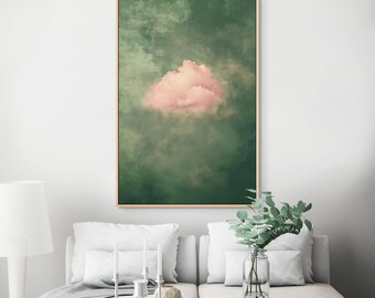 Lienzo enmarcado Nube Rosa – Arte bohemio verde de ensueño