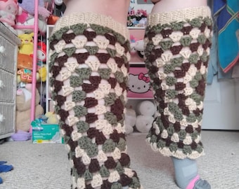 Earthy Granny Square Stitch Leg Warmers - Crochet Legwarmers