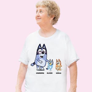 Grandma Blue Custom Shirt Family Matching Party Shirt Grandma Shirt Blue Dog Custom Name Shirt Birthday Party Team Shirts Grandson Gift