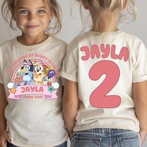 Blue Custom Birthday Girl Shirt Blue Dog Toddler Birthday Girl Shirt Personalized Birthday Girl Shirt Two Sided Birthday Party Shirt
