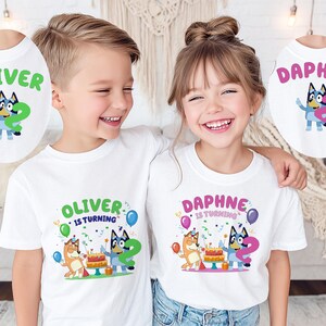 Blue Custom Birthday Girl Shirt Blue Dog Birthday Shirt Personalized Birthday Party Shirt Toddler Shirt Birthday Shirt Two Sided Kids