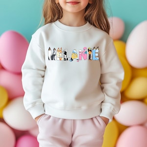 Blue Custom Name Shirt Personalized Blue characters Letter Tee Custom Name Doddle Letter Shirt Blue Dog Tee Cute Cartoon Shirt Toddler Tee