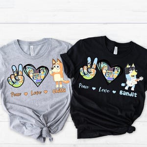 Peace + Love Blue Shirt Family Matching Blue Dog Tee Blue Friends Shirt Peace Shirt Trendy Cartoon Shirts Toddler Blue Shirt Cute Tees