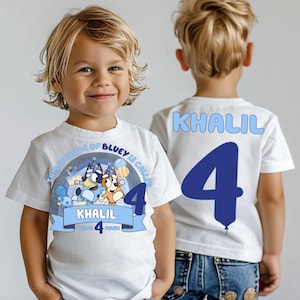 Blue Custom Birthday Boy Shirt Sweatshirt Personalized Birthday Boy Shirt Blue Dog Toddler Tee Birthday Shirt Kids Custom Blue Shirt