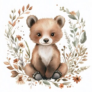 Woodland Bear Printable, Bear Nursery Decor, Rustic Animal Print, Cute Bear Digital Download, Bear Illustration Print, Baby Animal Art Wall