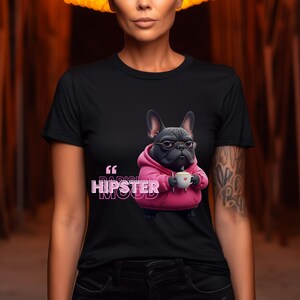 French Bulldog Hipster T-Shirt | Funny Parisian Dog Graphic Tee | Cute Coffee Dog Shirt | Gift for Dog Lovers & Frenchie Fans