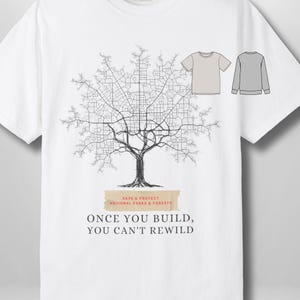 -shirt Carte des routes dans les arbres | T-shirt graphique Protect Nature | Sauvons les parcs nationaux et les forêts | Chemise Eco Nature | Couleurs confort vintage