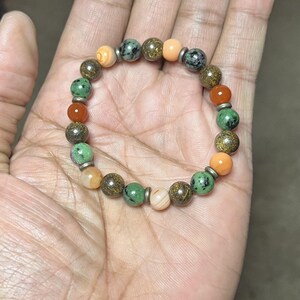 Ruby Zoisite, Peach Carnelian, and Bronzite Handmade Gemstone Crystal