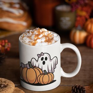 Spooky Ghost Pumpkin Mug, Halloween Coffee Cup, Trick or Treat Gift, Autumn Drinkware, Cute Scary Mug