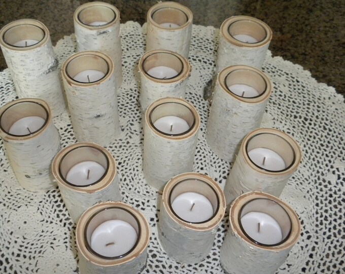 14 Individual White Birch Votive Candle Holders Perfect for Weddings