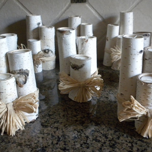 8  Sets of 3 White Birch Mini Votive Candle Holders